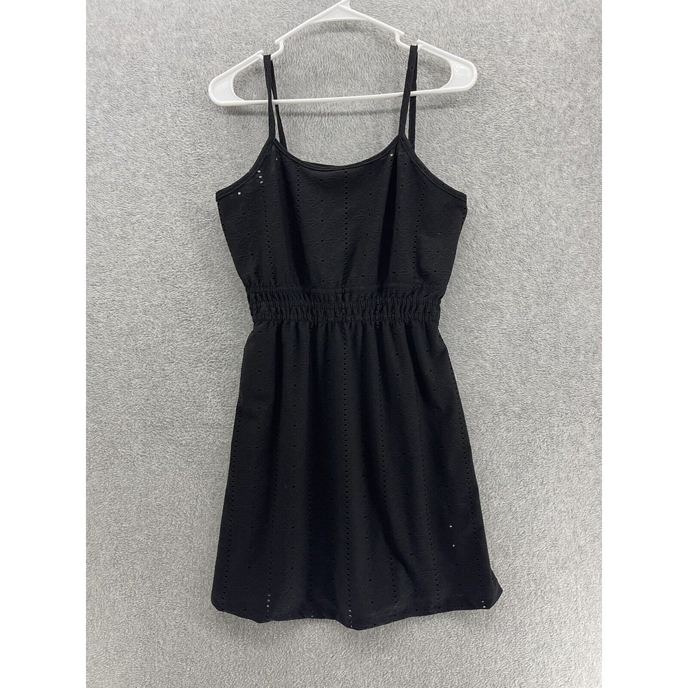 George Beach Coverup Dress Eyelet Solid Black Dress Sleeveless